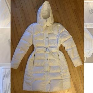 Nike Sportswear Woman's Winter Jacket Parka Coat White Large Down Long Belt